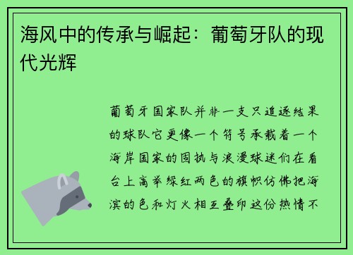 海风中的传承与崛起：葡萄牙队的现代光辉