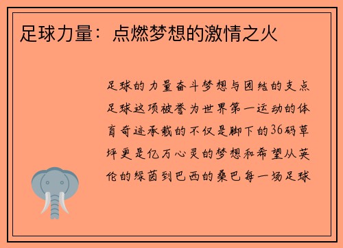 足球力量：点燃梦想的激情之火
