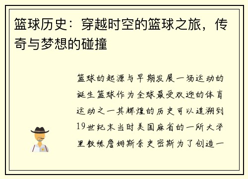 篮球历史：穿越时空的篮球之旅，传奇与梦想的碰撞